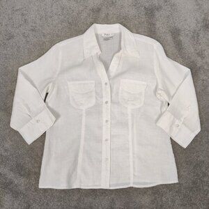 Puli Womens Crop Sleeve Button Down Shirt Linen Size 12 Quiet Luxury